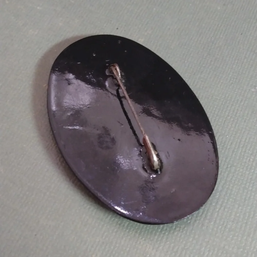 Vintage Russian Lacquer Wood Brooch Pin Artisan Signed